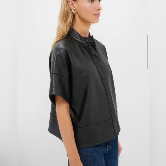 Tuckernuck Black Leather Trapunto Stitch Sofia Shirt - Size XS - Picture 5 of 9